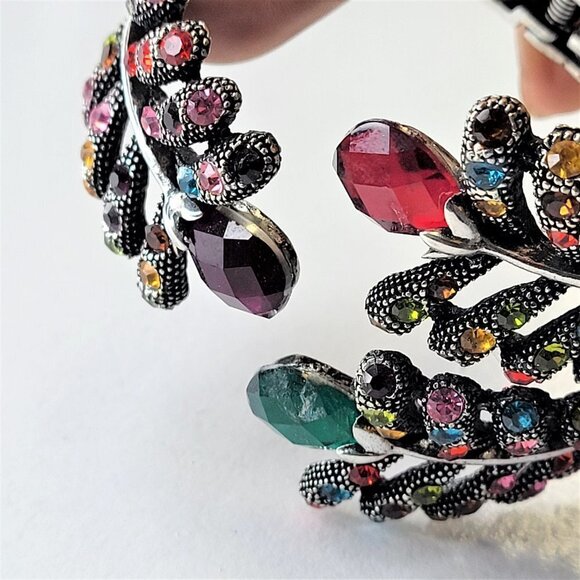 Multicolored Rhinestone Hinged Cuff Bracelet - Picture 3 of 13